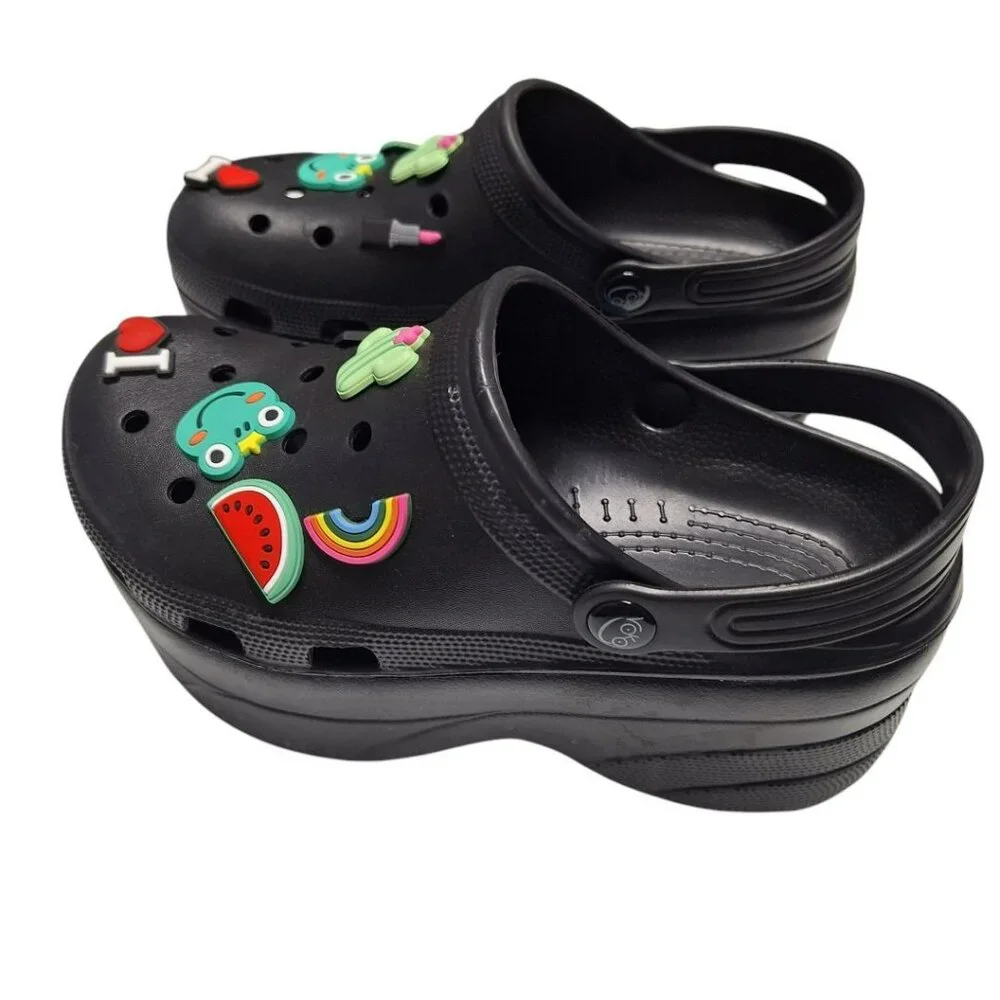 Voko Platform Rubber Clog Charms Embelished Black Basic Womens Size 38 Strap - Picture 9 of 11
